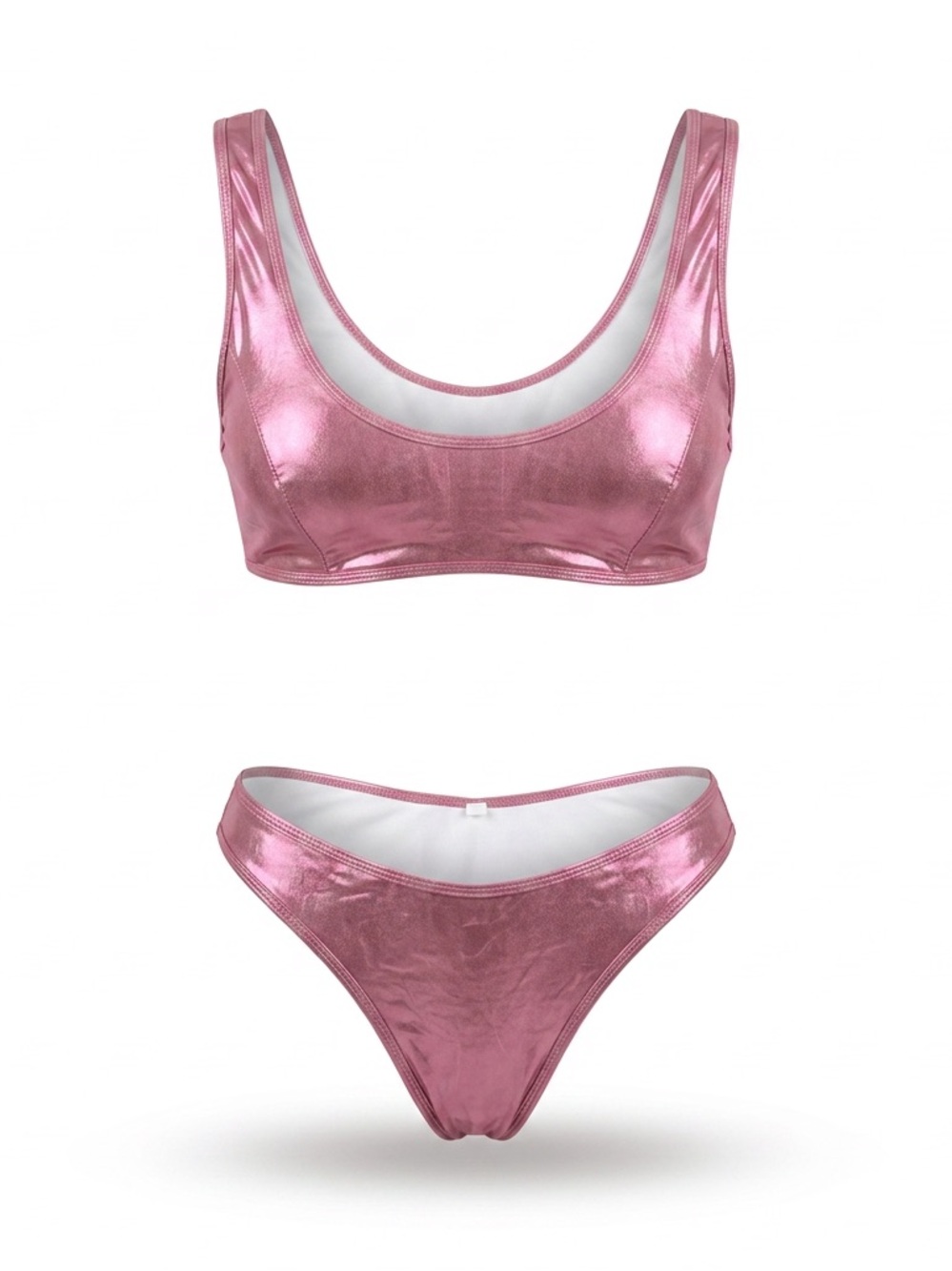 Metallic Rose Bikini Set - Scoop Top & High-Cut Bottom